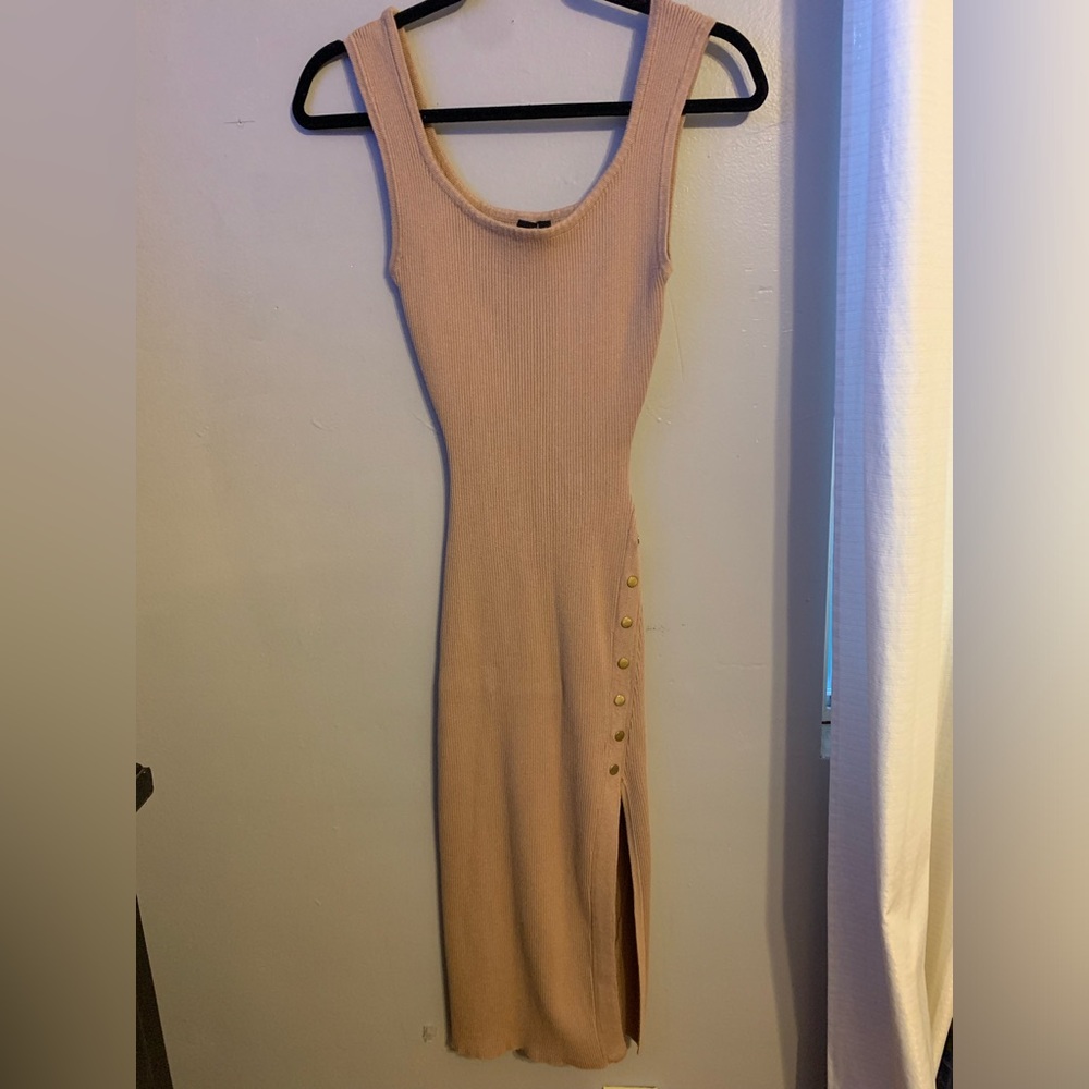 Windsor Cream Midi Dress with Button Accents